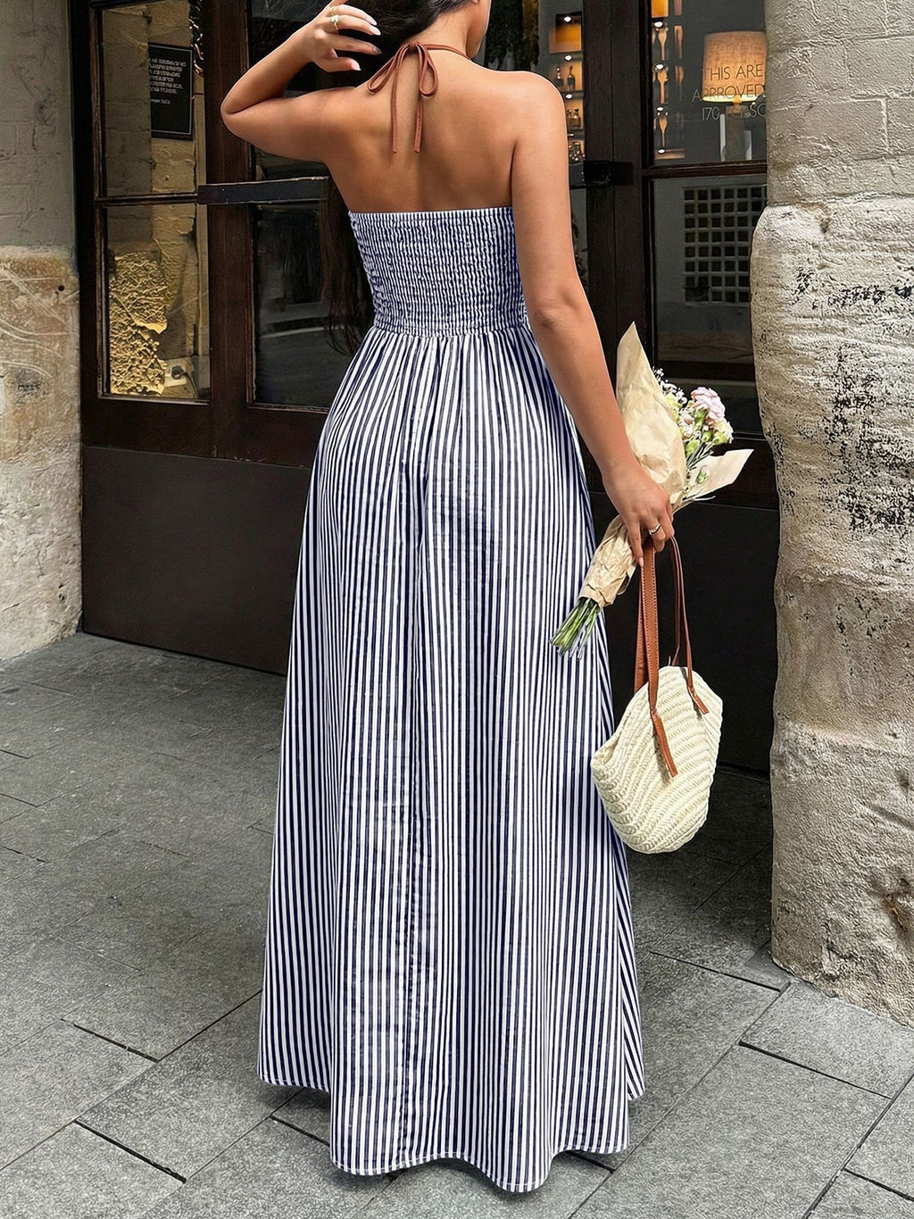 Striped halter neck maxi dress - Godess beauty 