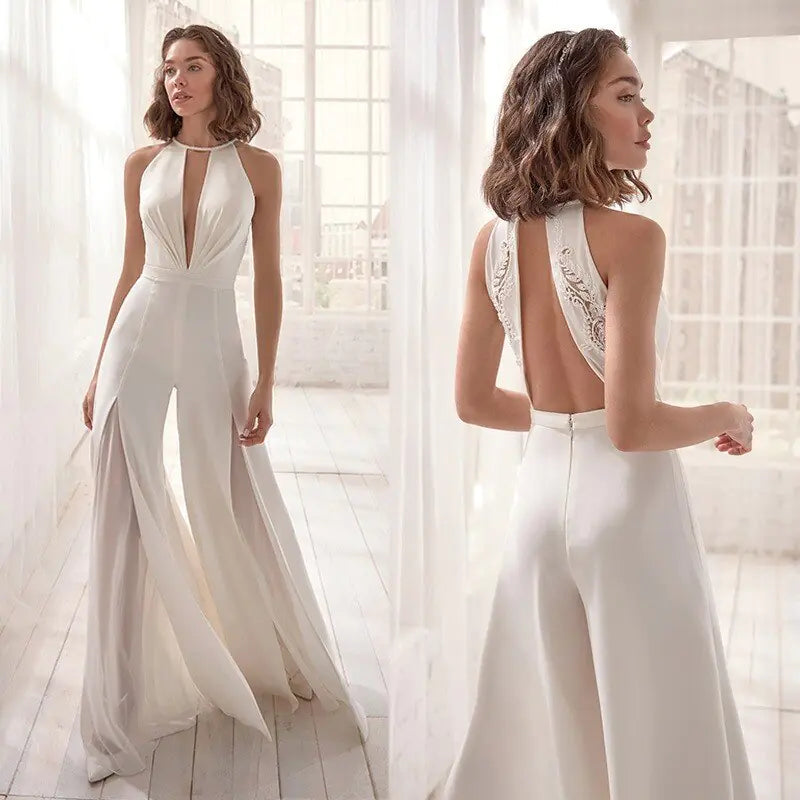2024 New Luxury Women&#39;s Sexy Deep V Halter Jumpsuit