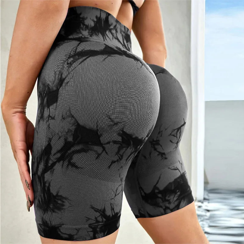 Tie-Dye High Waist Active Shorts - Godess beauty 