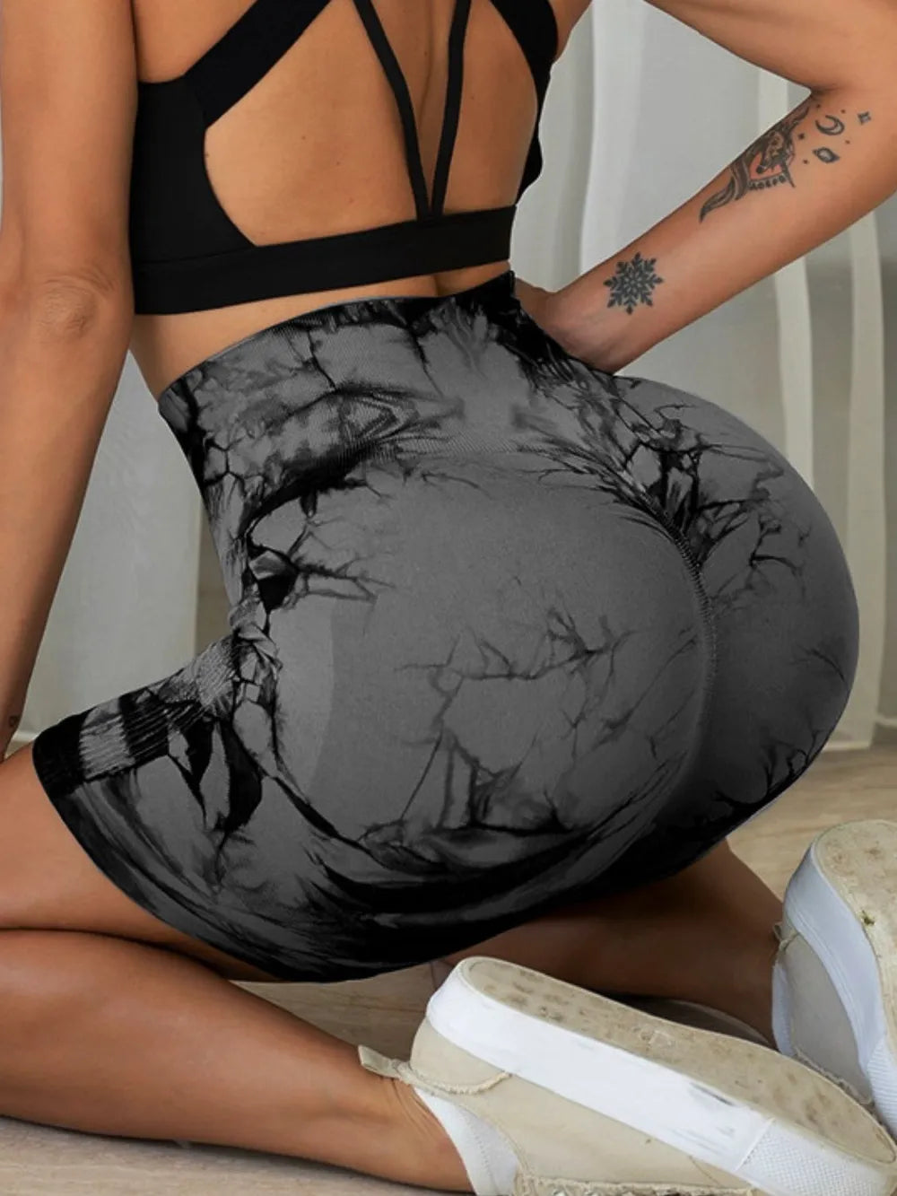 Tie-Dye High Waist Active Shorts - Godess beauty 