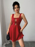 Tie Front Wide Strap Dress - Godess beauty 