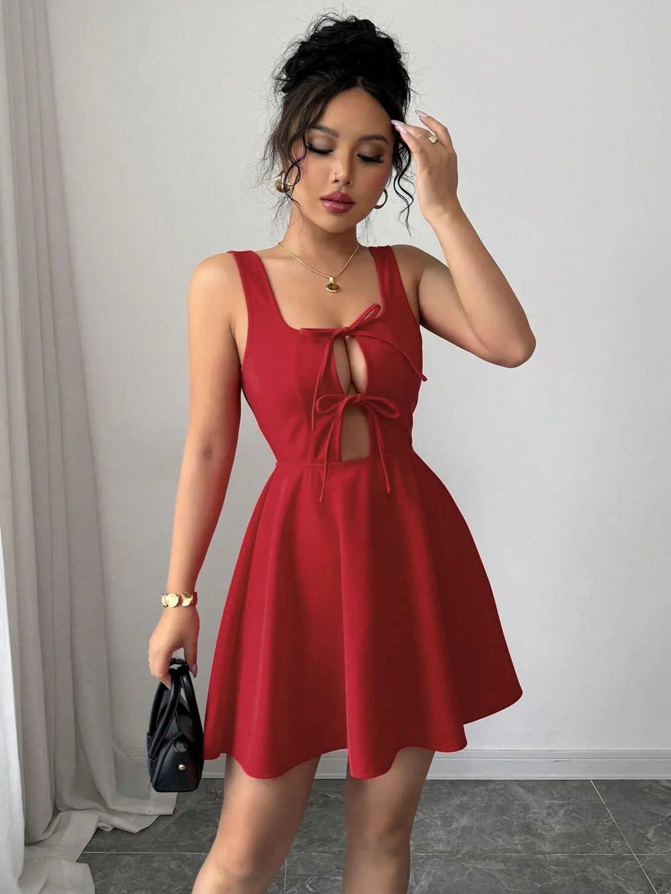 Tie Front Wide Strap Dress - Godess beauty 