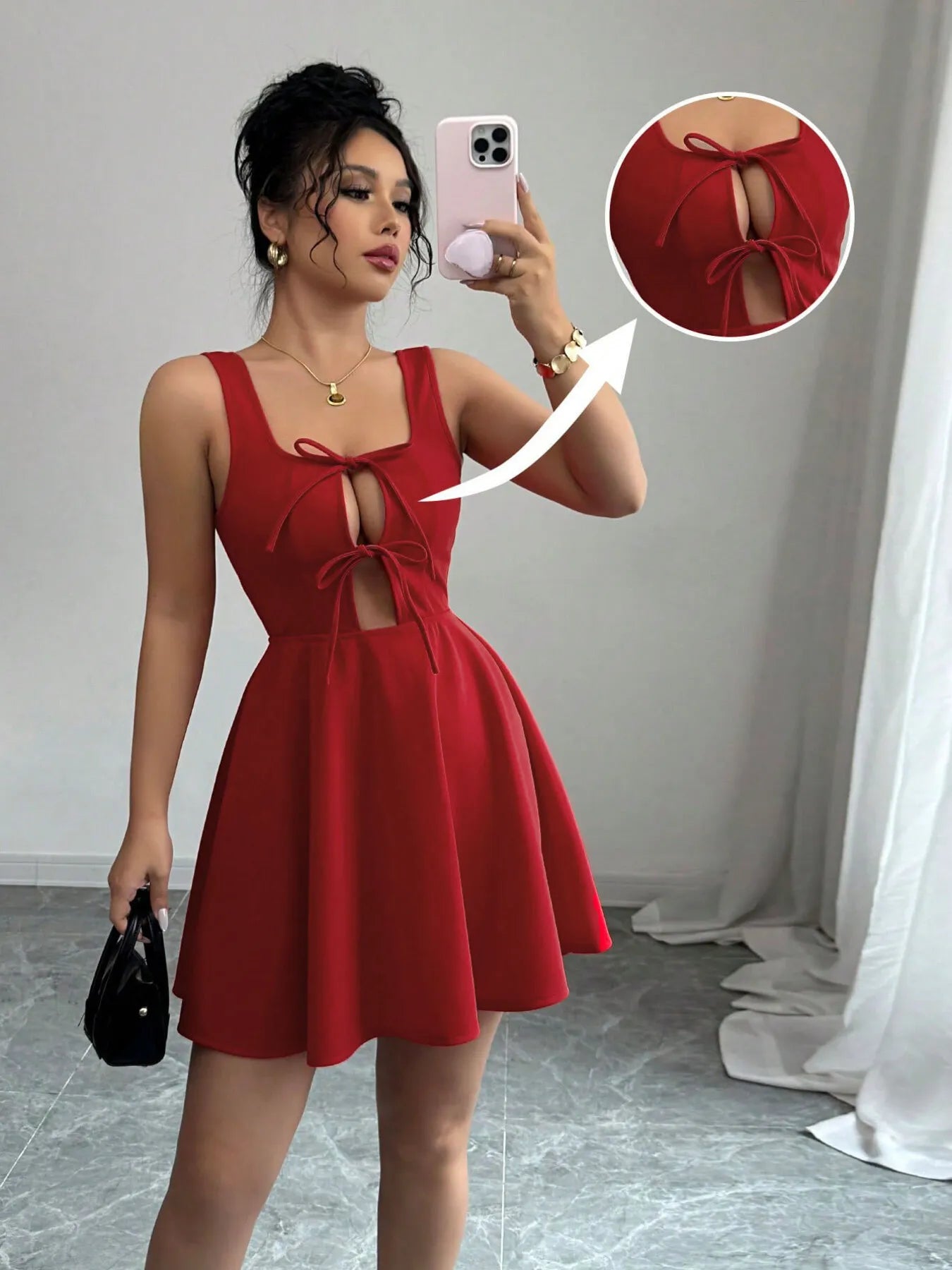 Tie Front Wide Strap Dress - Godess beauty 