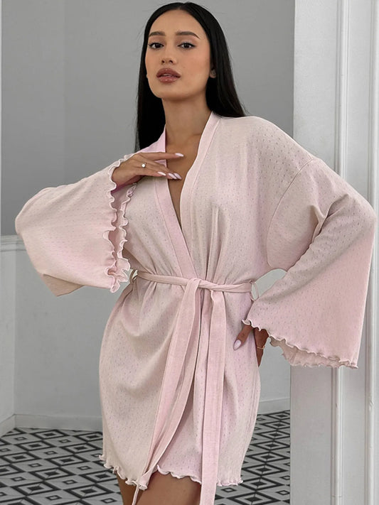 Tie Waist Kimono Sleeve Lounge Nightgown - Godess beauty 