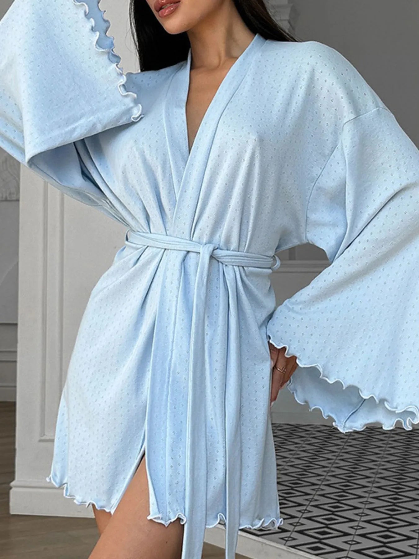 Tie Waist Kimono Sleeve Lounge Nightgown - Godess beauty 