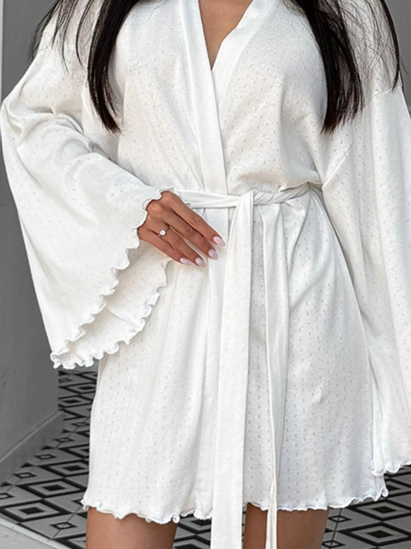 Tie Waist Kimono Sleeve Lounge Nightgown - Godess beauty 