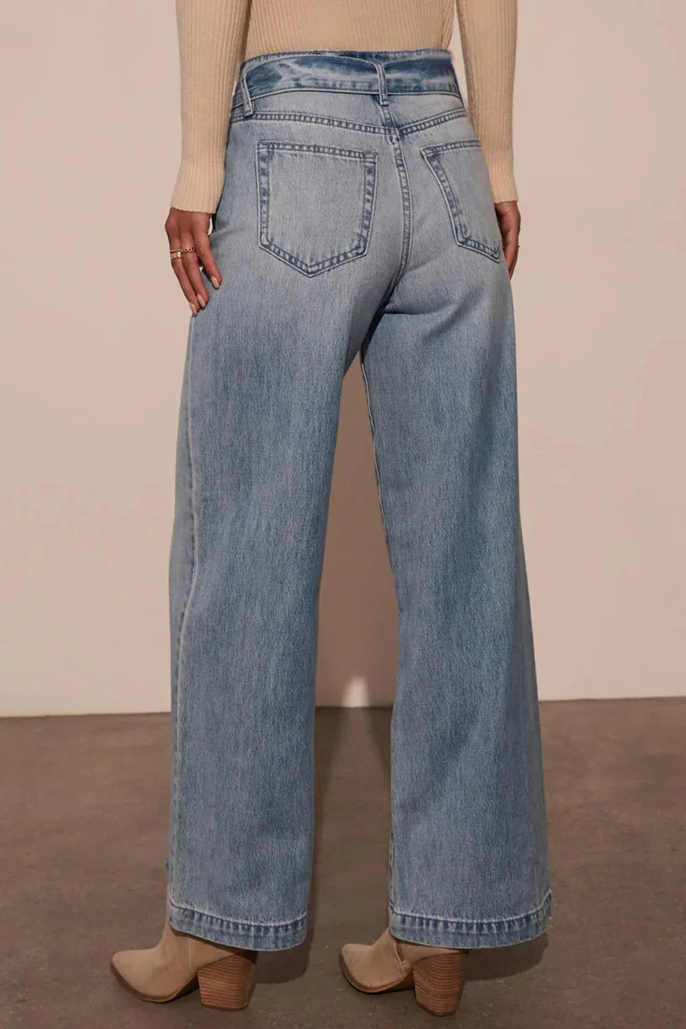 Tied Wide Leg Jeans with Pockets - Godess beauty 