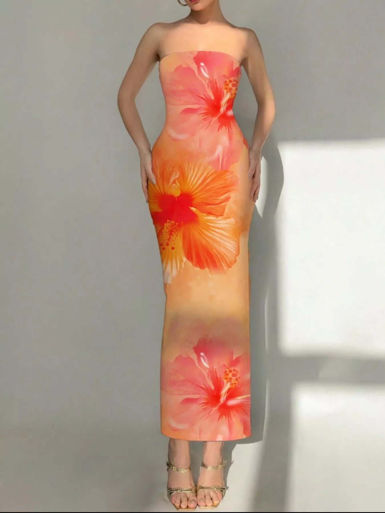 Tropical Flower Print Bodycon Tube Dress - Godess beauty 