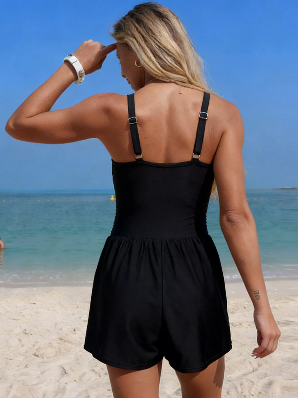V-Neck One-Piece Swimsuit with Pockets - Godess beauty 