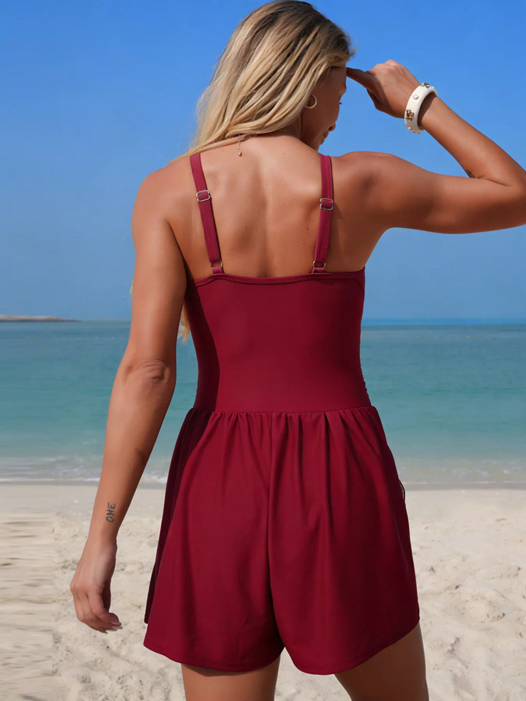 V-Neck One-Piece Swimsuit with Pockets - Godess beauty 