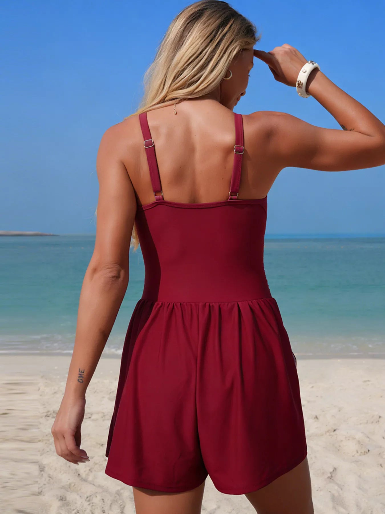 V-Neck One-Piece Swimsuit with Pockets - Godess beauty 