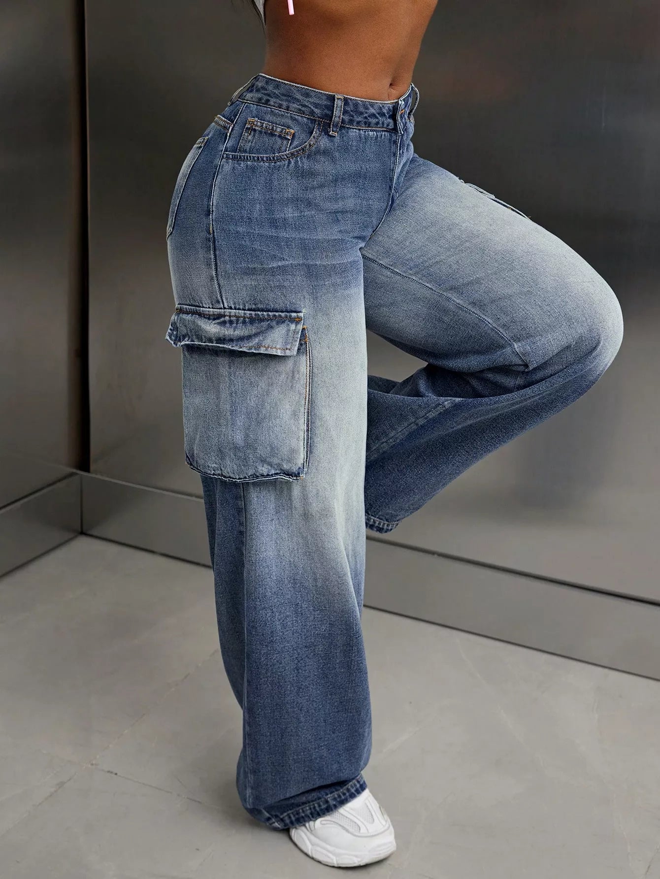 Vintage Wide Leg Cargo Jeans - Godess beauty 