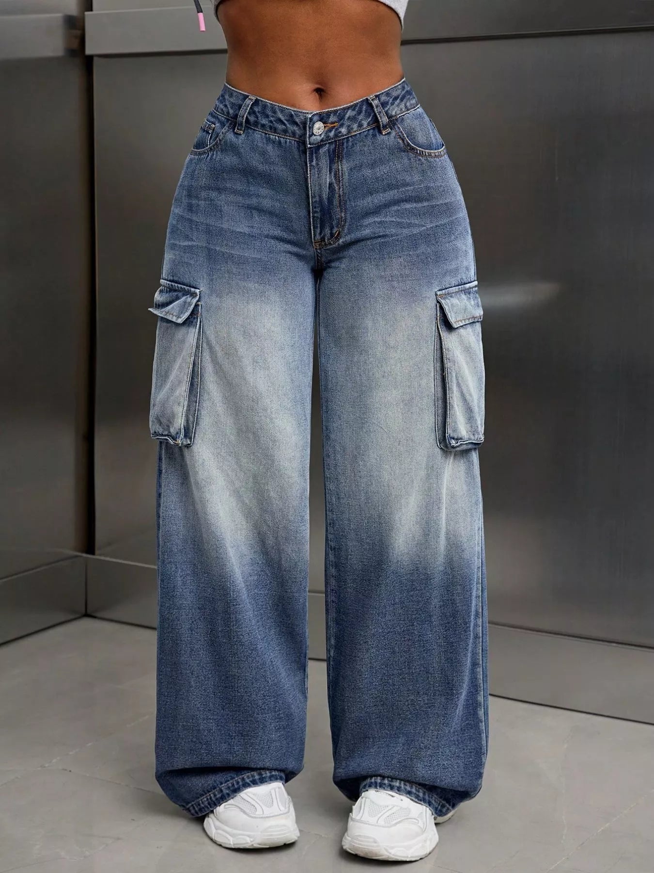 Vintage Wide Leg Cargo Jeans - Godess beauty 
