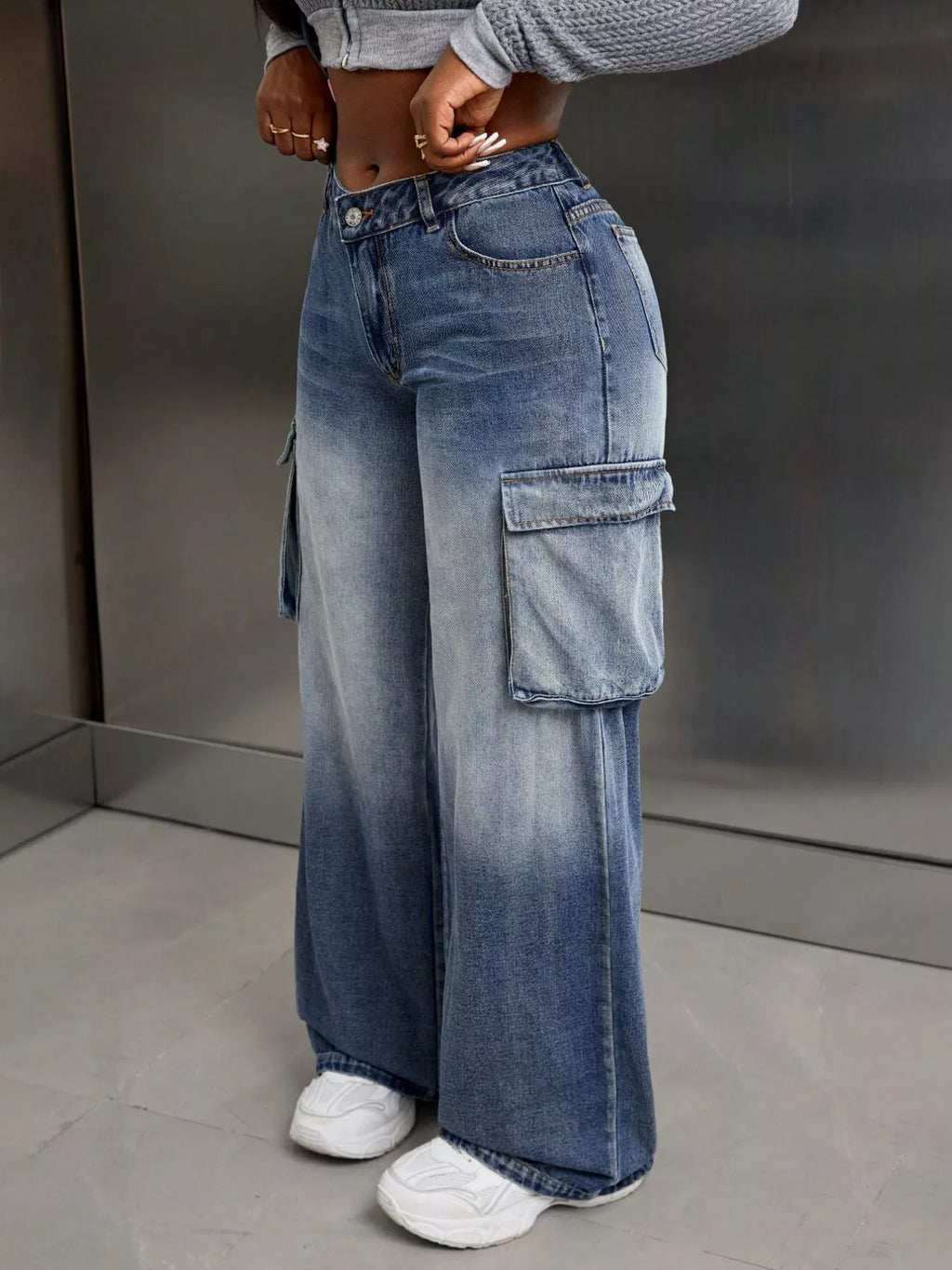 Vintage Wide Leg Cargo Jeans - Godess beauty 