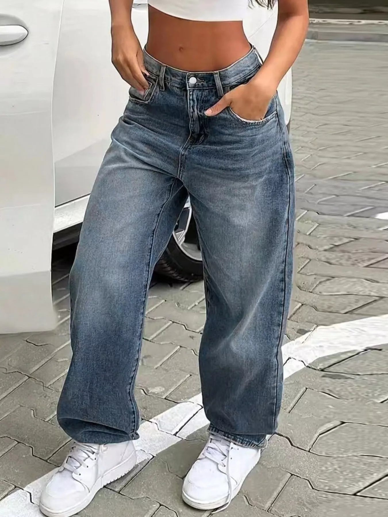 Washed Wide Leg Jeans - Godess beauty 