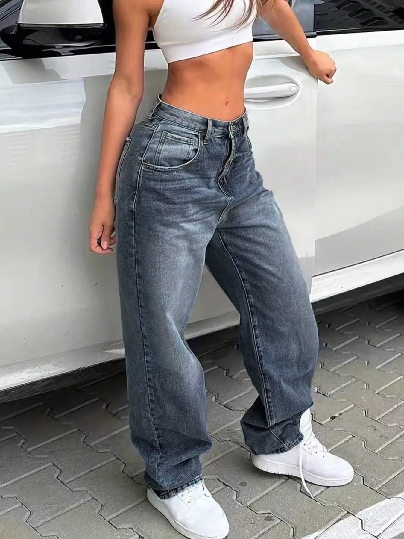 Washed Wide Leg Jeans - Godess beauty 