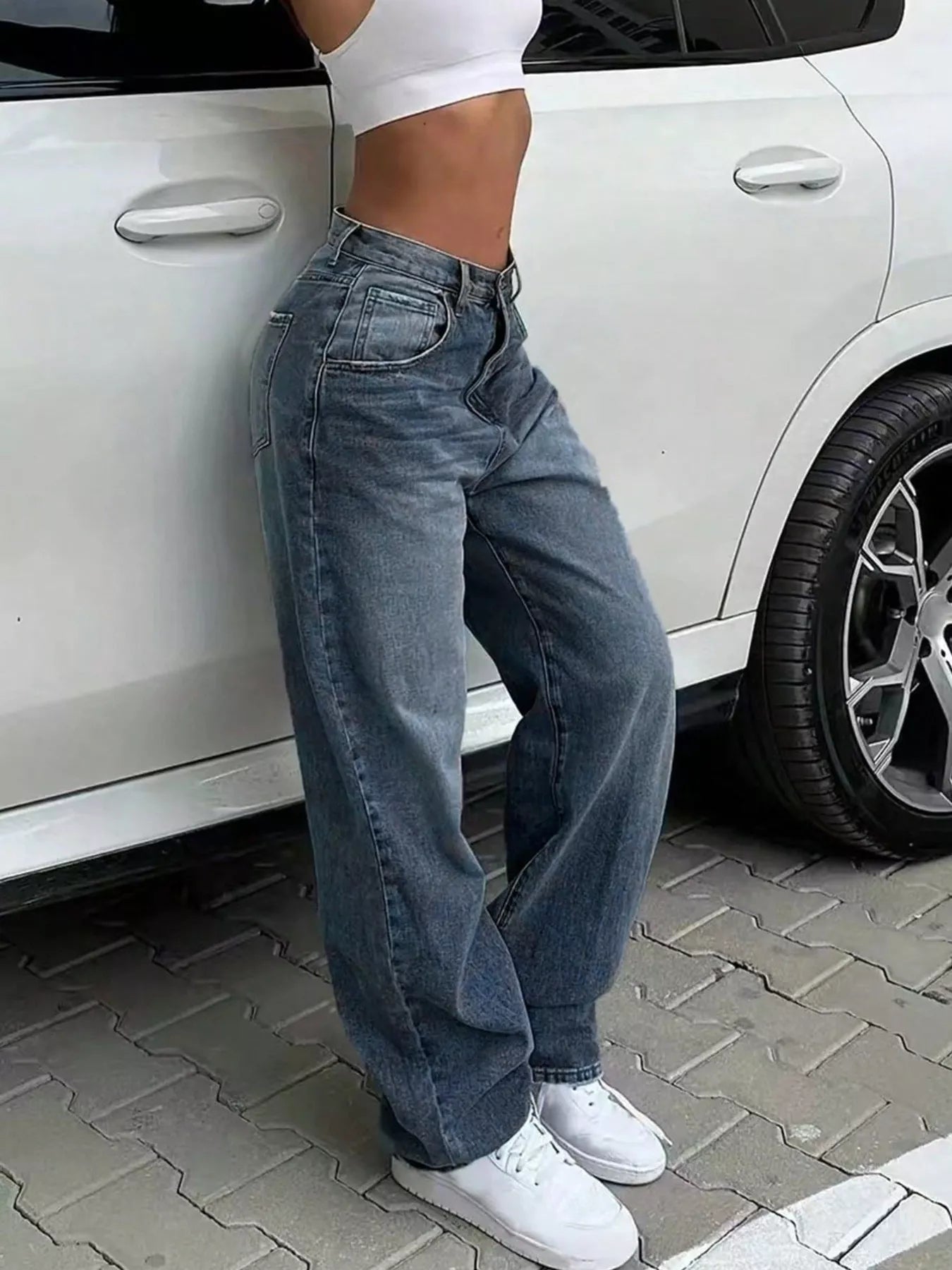 Washed Wide Leg Jeans - Godess beauty 