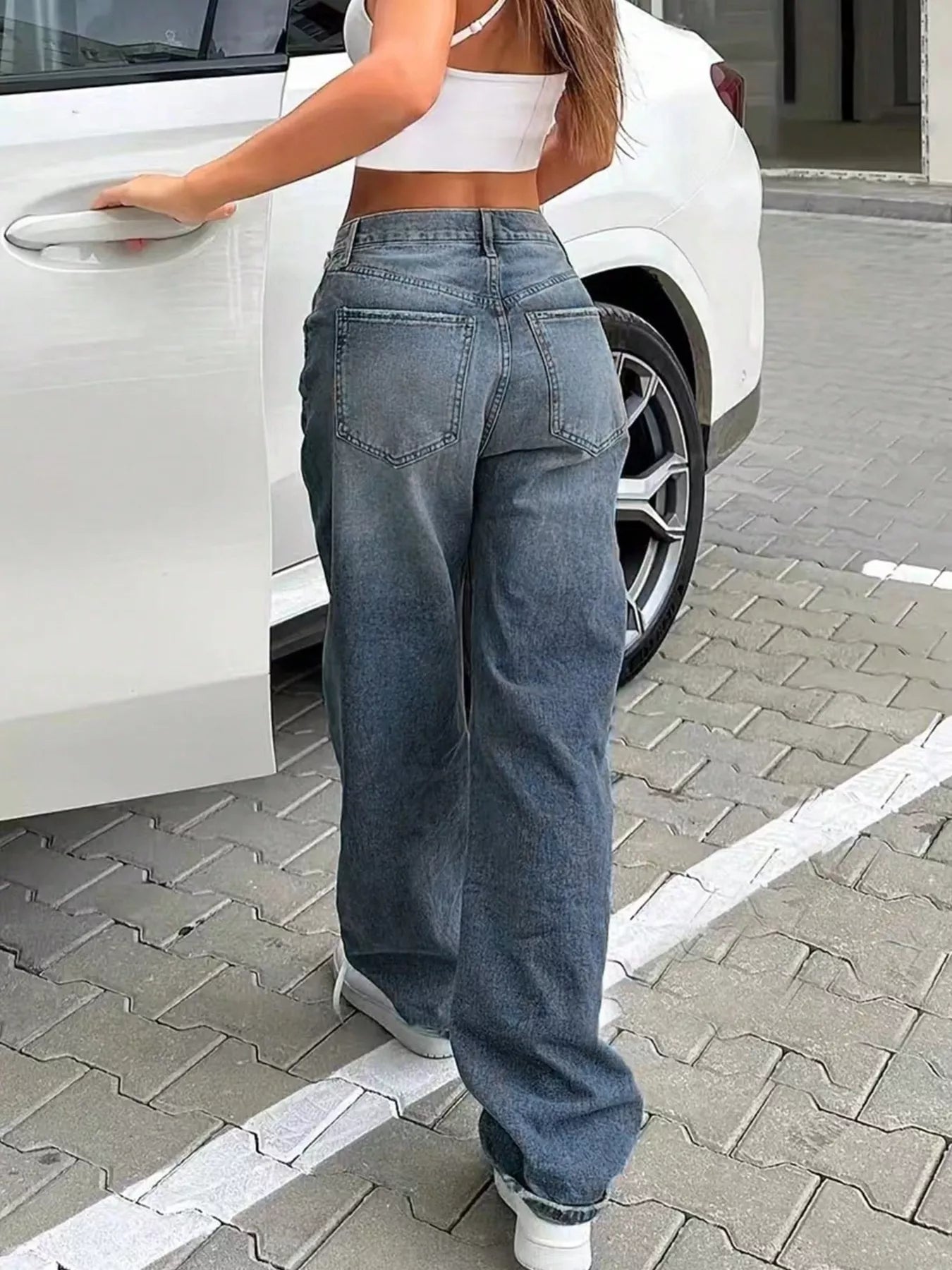 Washed Wide Leg Jeans - Godess beauty 