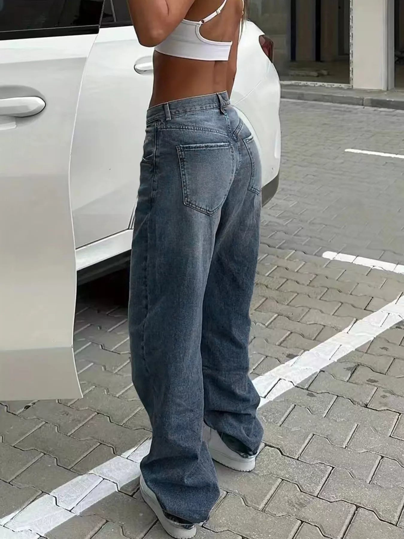 Washed Wide Leg Jeans - Godess beauty 