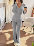 Zip Up Hooded Top and Pants Set - Godess beauty 
