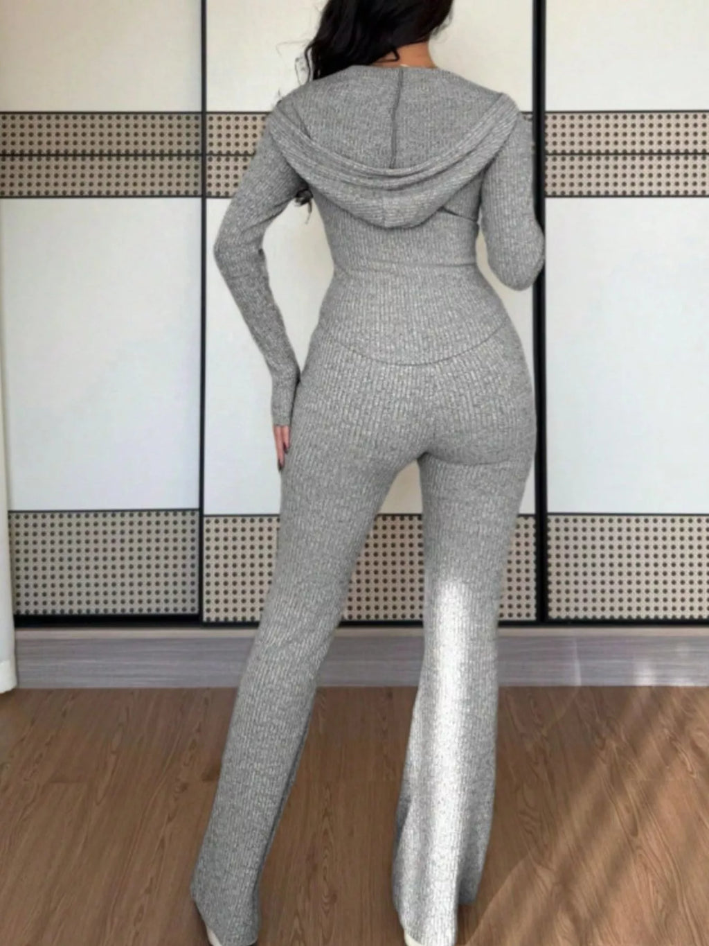 Zip Up Hooded Top and Pants Set - Godess beauty 