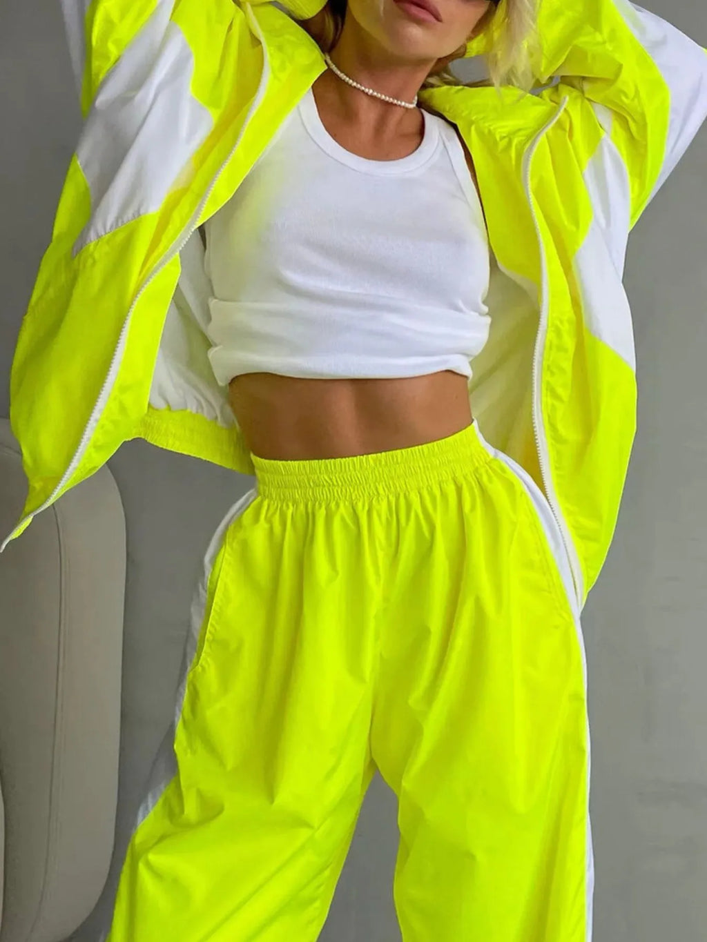 Zip Up Long Sleeve Top and Pants Set - Godess beauty 