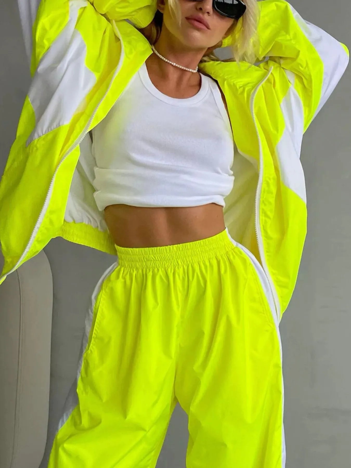 Zip Up Long Sleeve Top and Pants Set - Godess beauty 