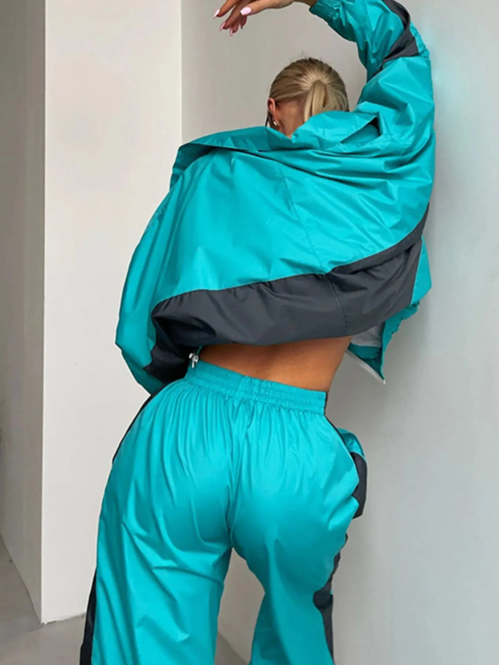 Zip Up Long Sleeve Top and Pants Set - Godess beauty 