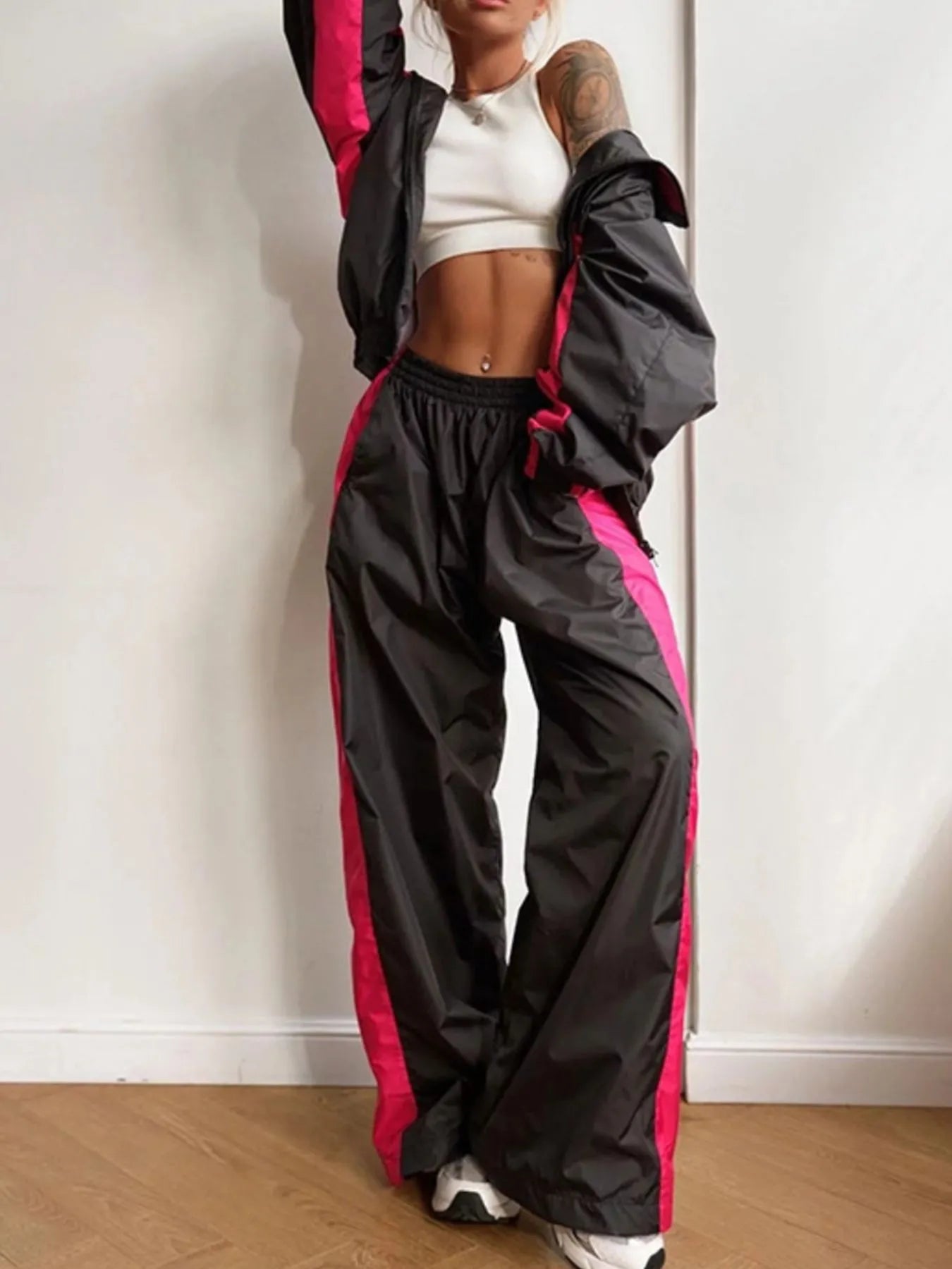 Zip Up Long Sleeve Top and Pants Set - Godess beauty 