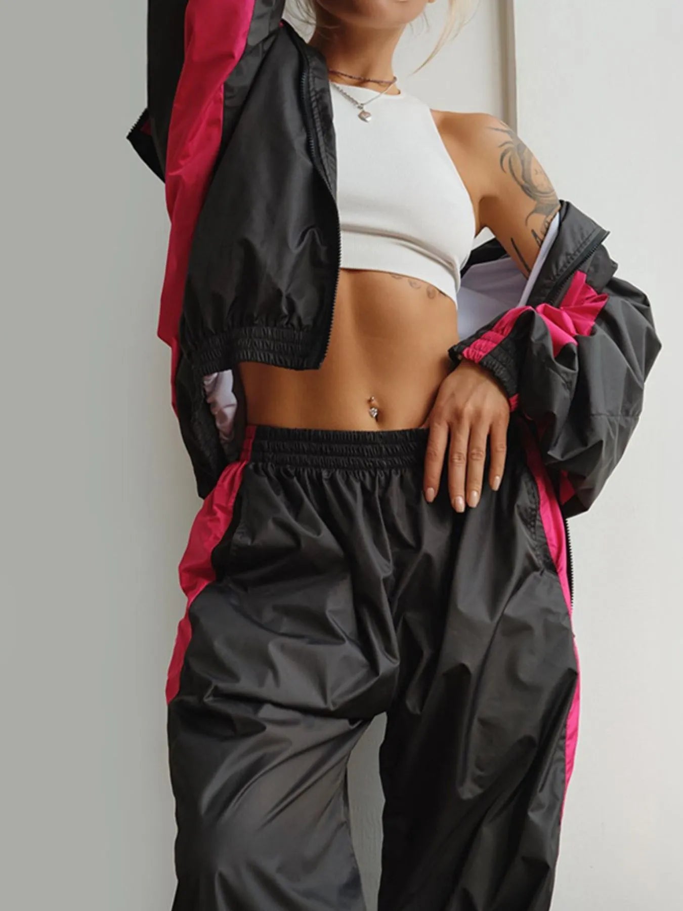 Zip Up Long Sleeve Top and Pants Set - Godess beauty 